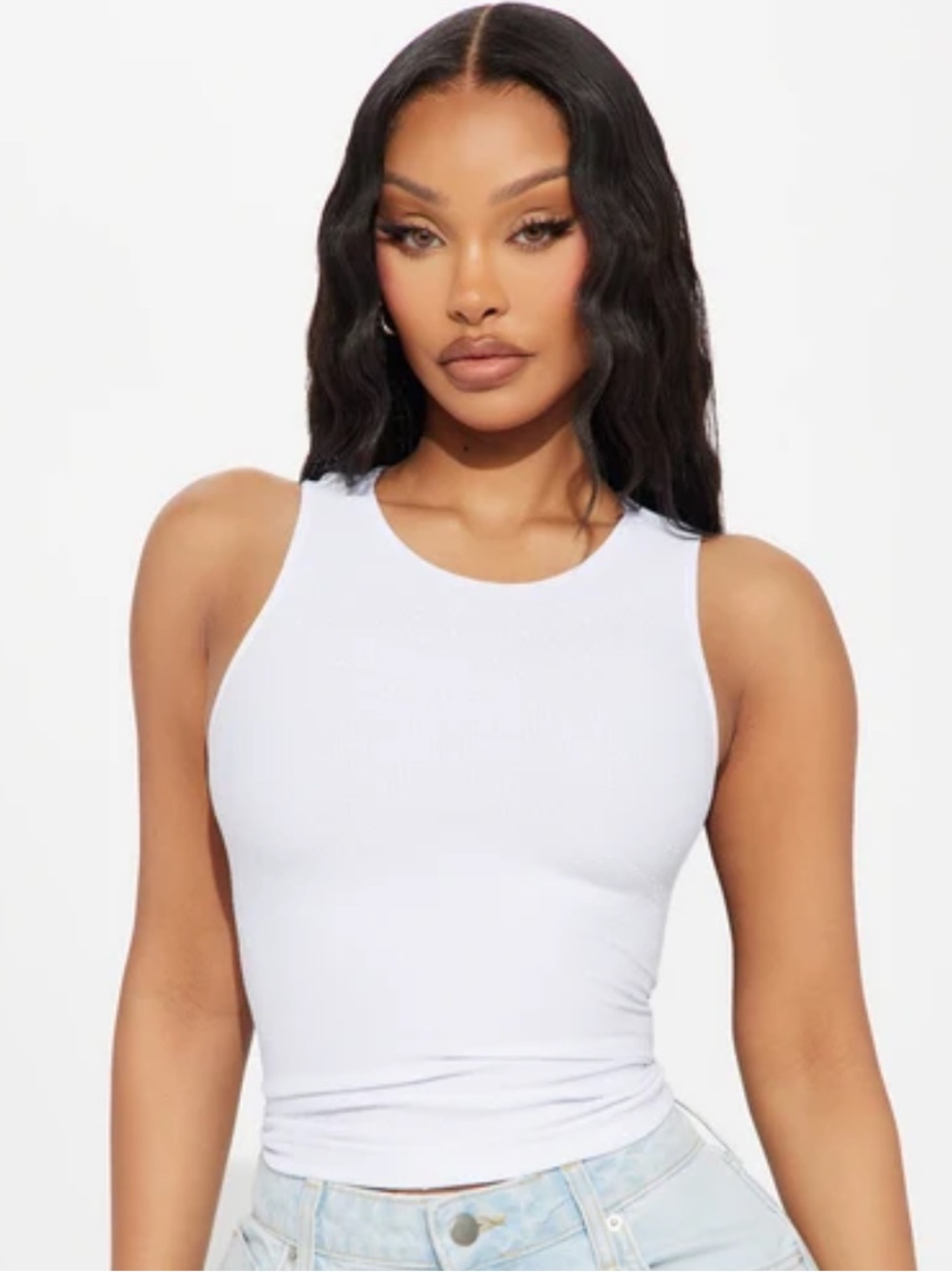 Fashion Nova Arden White Ribbed Tank Top - Size Small NWT